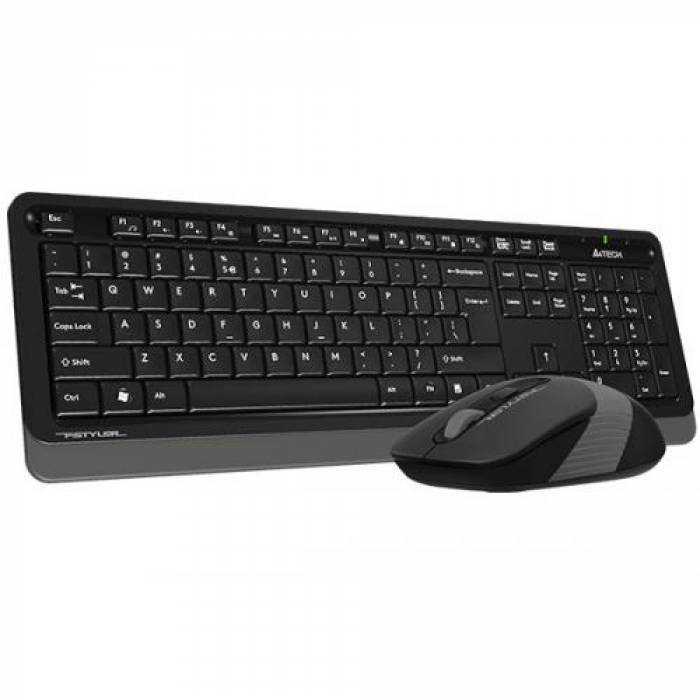 Kit Wireless A4Tech - Tastatura Fstyler FGK10, USB Wireless, Black + Mouse Optic FG10, USB Wireless, Black-Grey