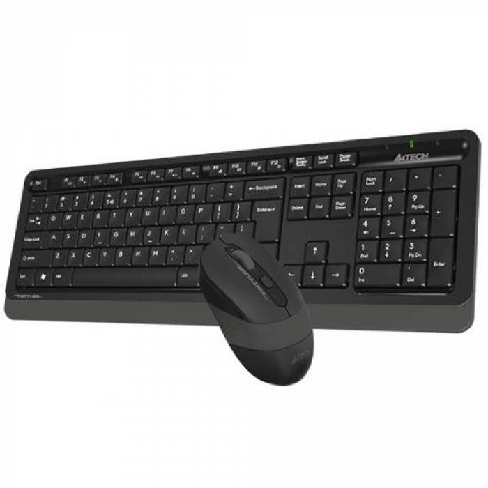 Kit Wireless A4Tech - Tastatura Fstyler FGK10, USB Wireless, Black + Mouse Optic FG10, USB Wireless, Black-Grey