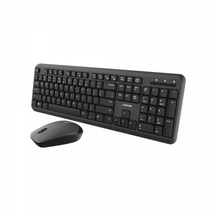 Kit Wireless Canyon SET-W20 - Tastatura, USB, Black + Mouse Optic, USB, Black - UK/US