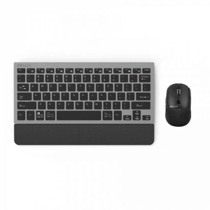 Kit Wireless Delux K3300D+M520DB-BK-GR - Tastatura, Layout US, USB Wireless/Bluetooth, Black-Grey + Mouse Optic, USB Wireless/Bluetooth, Black-Grey