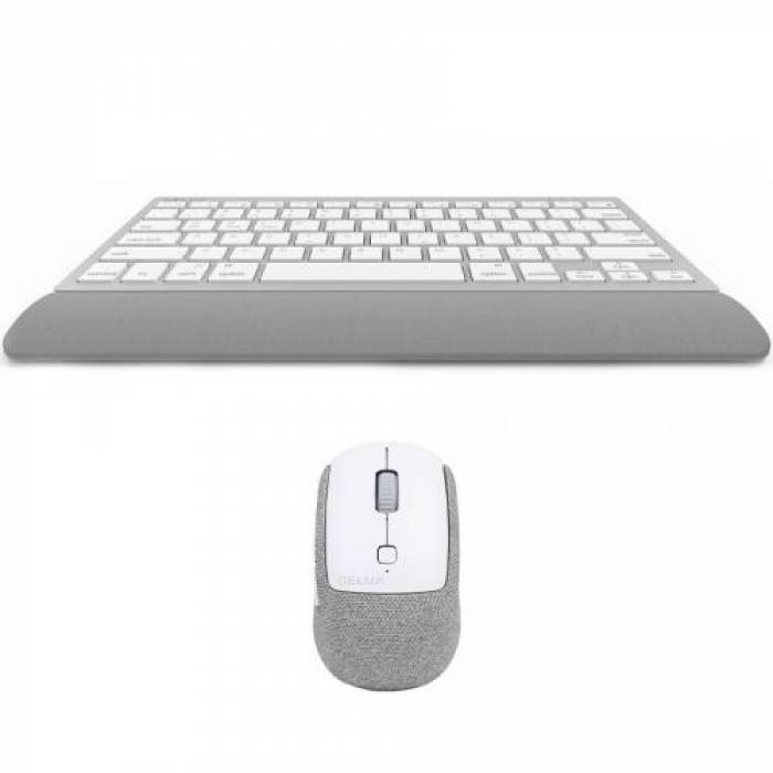 Kit Wireless Delux K3300D+M520DB-SC-GR - Tastatura, Layout US, USB Wireless/Bluetooth, White-Grey + Mouse Optic, USB Wireless/Bluetooth, White-Grey