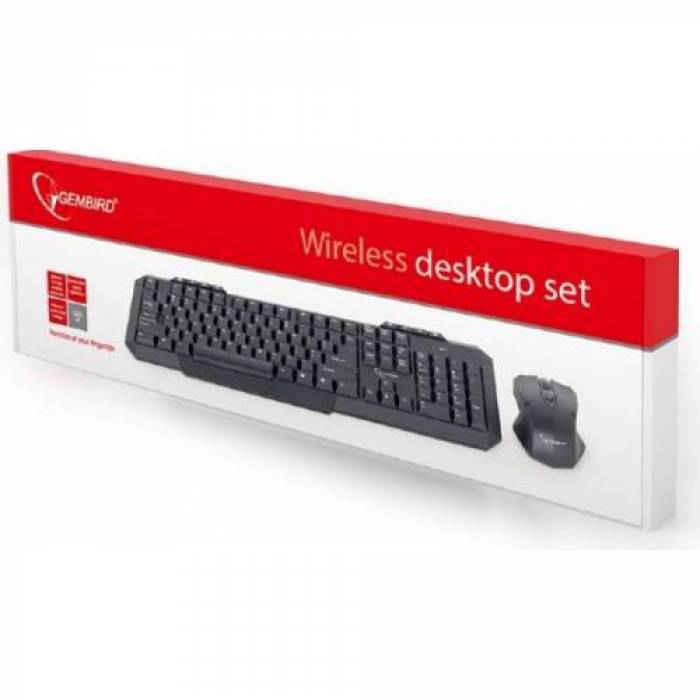 Kit Wireless Gembird KBS-WM-02 - Tastatura, USB, Black + Mouse Optic, USB, Black
