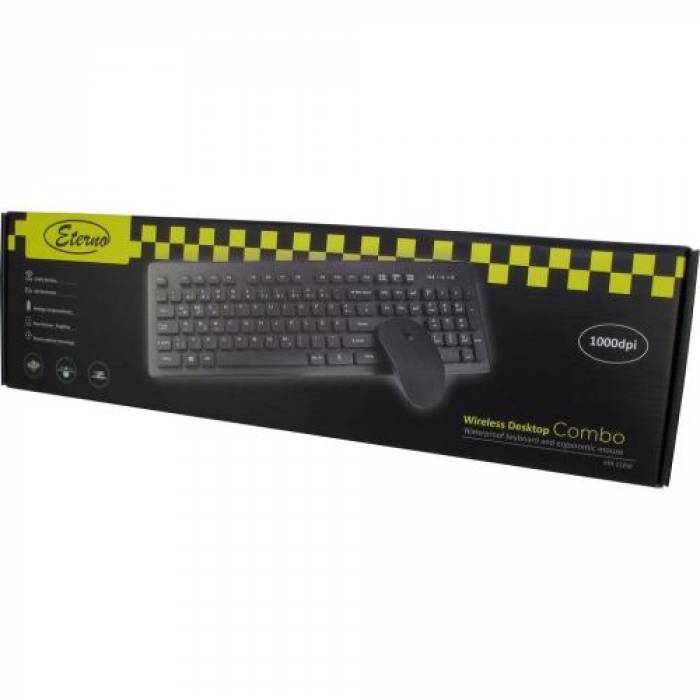 Kit Wireless Inter-Tech Eterno KM-232W - Tastatura, USB, Black + Mouse Optic, USB, Black