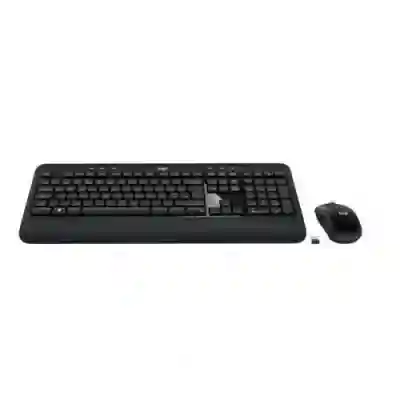 Kit Wireless Logitech Advanced Combo - Tastatura, USB, Layout UK, Black +  Mouse Optic, USB, Black
