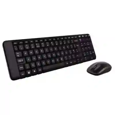 Kit Wireless Logitech MK220 - Tastatura, USB, Layout US, Black + Mouse Optic, USB Wireless, Black