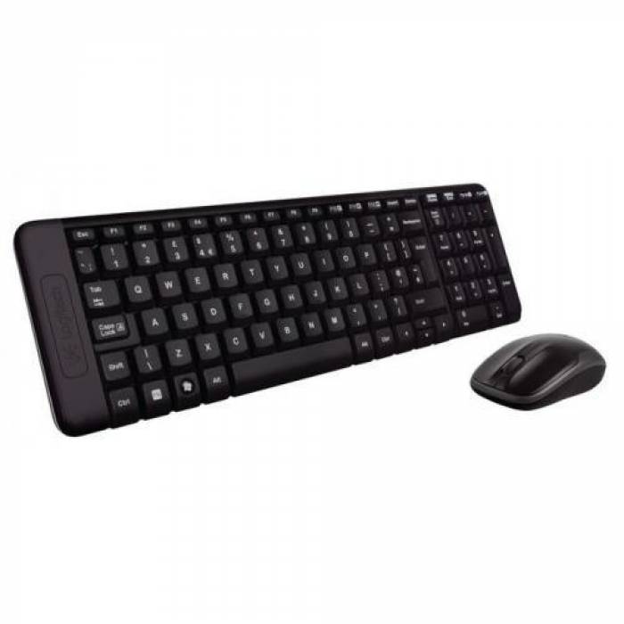Kit Wireless Logitech MK220 - Tastatura, USB, Layout US, Black + Mouse Optic, USB Wireless, Black
