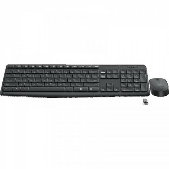 Kit Wireless Logitech MK235 - Tastatura, USB, Black  + Mouse Optic, USB, Black-Grey