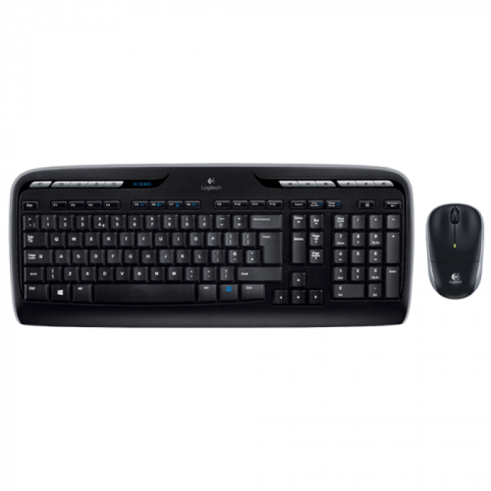 Kit Wireless Logitech MK3300 - Tastatura, USB, Layout UK, Black + Mouse Optic M215, USB, Black