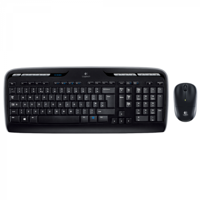 Kit Wireless Logitech MK3300 - Tastatura, USB, Layout US, Black + Mouse Optic M215, USB, Black