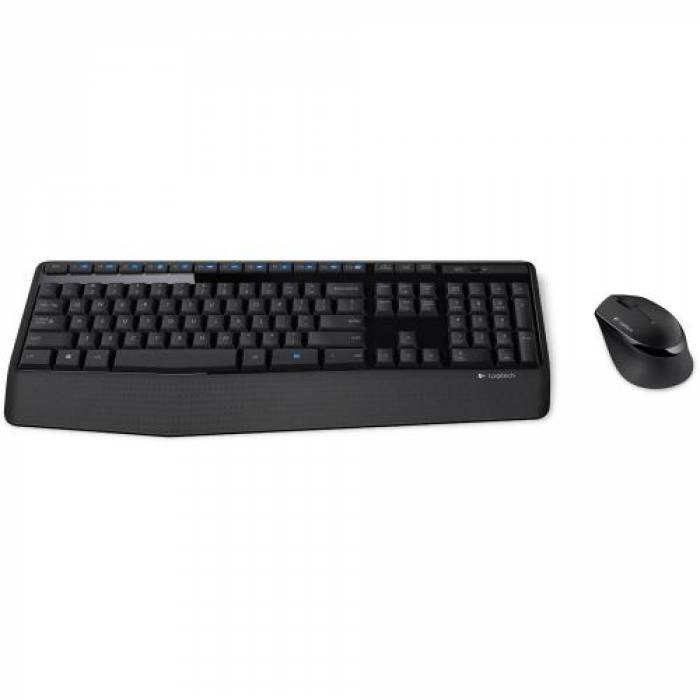 Kit Wireless Logitech MK345 - Tastatura, USB, Layout US, Black + Mouse Optic, USB, Black