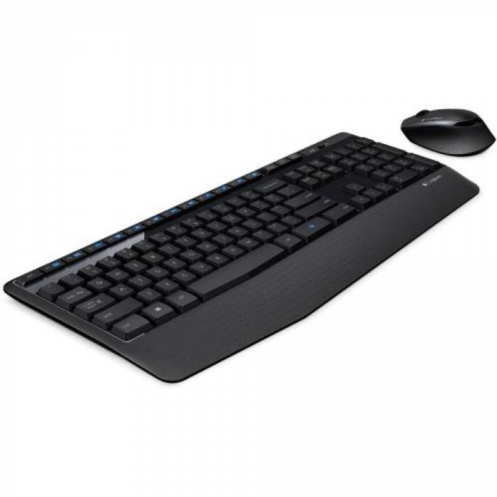 Kit Wireless Logitech MK345 - Tastatura, USB, Layout US, Black + Mouse Optic, USB, Black