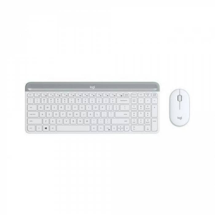 Kit Wireless Logitech MK470 - Tastatura, USB, Layout US, White + Mouse Optic, USB, White