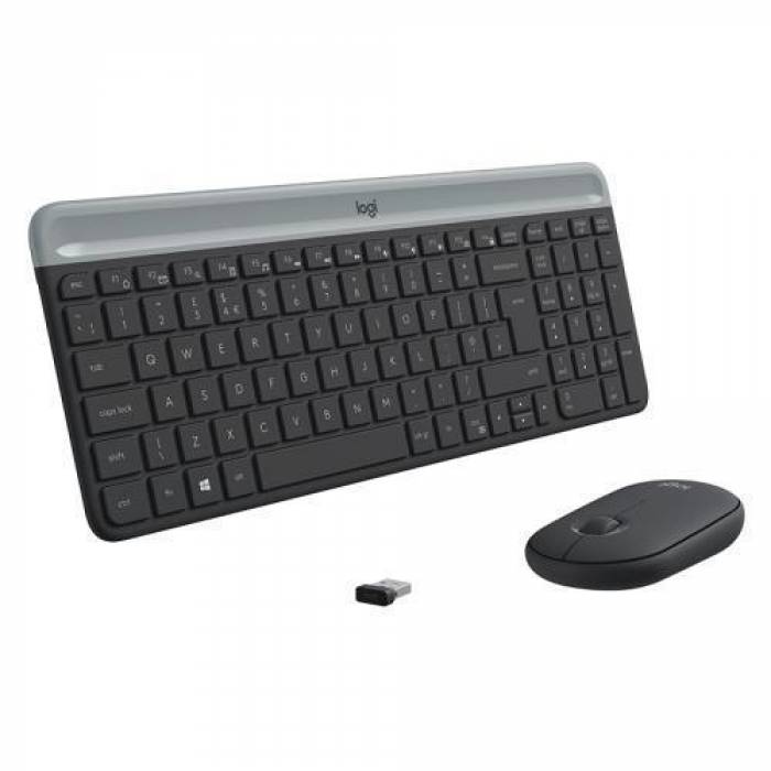 Kit Wireless Logitech MK470 - Tastatura, USB Wireless, Layout US, Graphite + Mouse Optic, USB Wireless, Graphite
