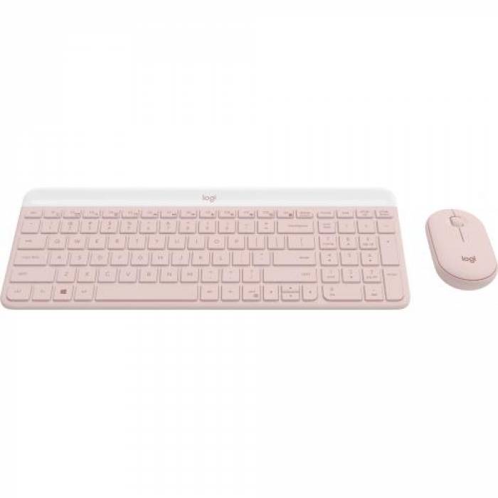 Kit Wireless Logitech MK470 - Tastatura, USB Wireless, Layout US, Rose + Mouse Optic, USB Wireless, Rose
