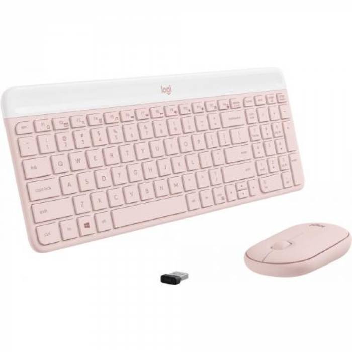 Kit Wireless Logitech MK470 - Tastatura, USB Wireless, Layout US, Rose + Mouse Optic, USB Wireless, Rose