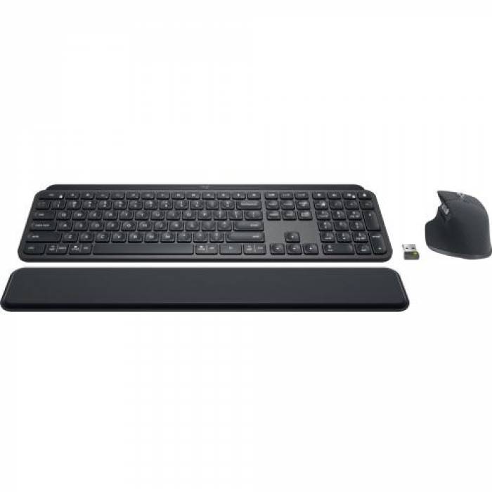 Kit Wireless Logitech MX KEYS Combo for Business Gen2 - Tastatura MX KEYS, Bluetooth, Layout US, Graphite + Mouse Optic MX Master 3S, Bluetooth, Graphite