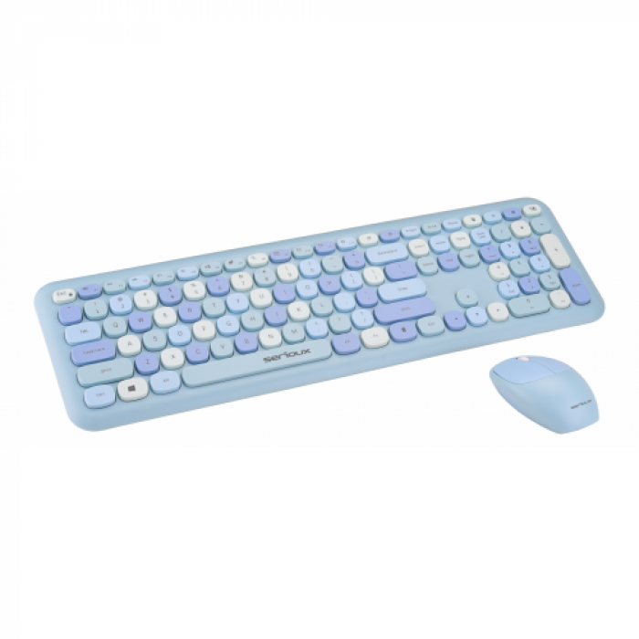 Kit Wireless Serioux Colourful 9920BL  - Tastatura, USB, Blue + Mouse Optic, USB Wireless, Blue