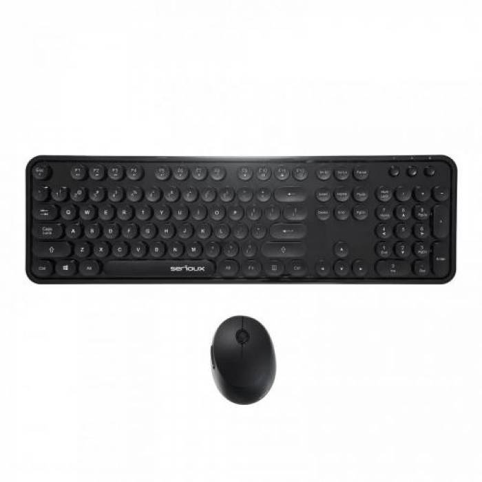 Kit Wireless Serioux Retro Dark 9900BK - Tastatura, USB, Black + Mouse Optic, USB, Black