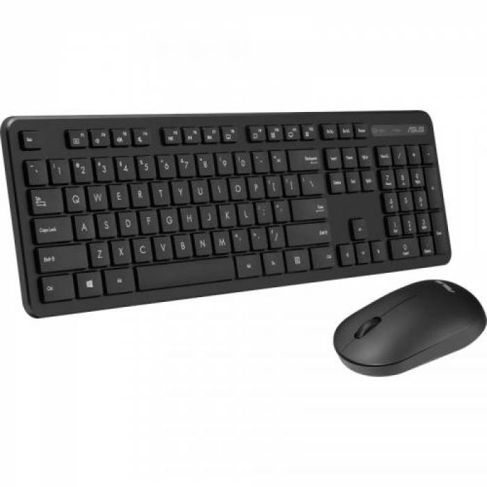 Kit wireless Tastatura Asus CW100, USB, Black + Mouse Optic, USB, Black