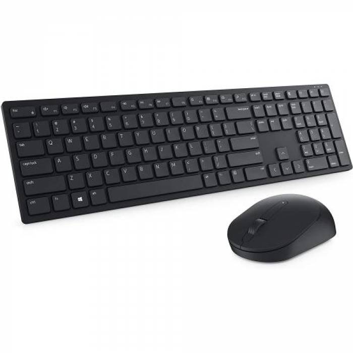 Kit Wireless Tastatura Dell KM3322W, USB, Black + Mouse optic, USB, Black