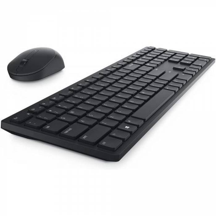 Kit Wireless Tastatura Dell KM3322W, USB, Black + Mouse optic, USB, Black