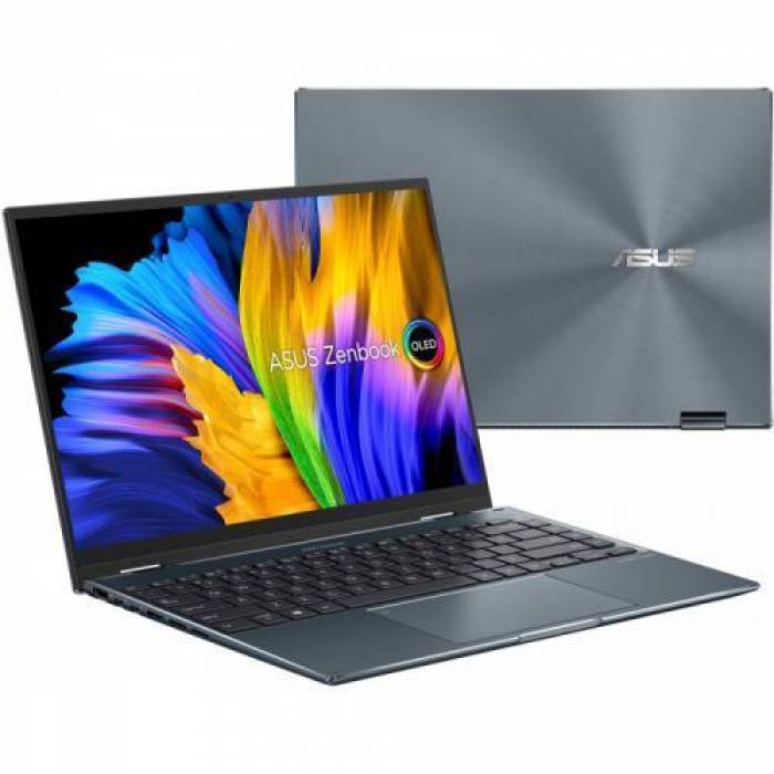 Laptop 2-in-1 ASUS ZenBook 14 Flip OLED UP5401EA-KN094X, Intel Core i7-1165G7, 14inch Touch, RAM 16GB, SSD 1TB, Intel Iris Xe Graphics, Windows 11 Pro, Pine Grey