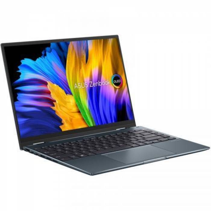 Laptop 2-in-1 ASUS ZenBook 14 Flip OLED UP5401EA-KN094X, Intel Core i7-1165G7, 14inch Touch, RAM 16GB, SSD 1TB, Intel Iris Xe Graphics, Windows 11 Pro, Pine Grey