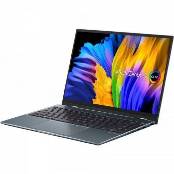 Laptop 2-in-1 ASUS Zenbook 14 Flip OLED UP5401EA-KN107X, Intel Core i7-1165G7, 14inch Touch, RAM 16GB, SSD 512GB, Intel Iris Xe Graphics, Windows 11 Pro, Pine Grey