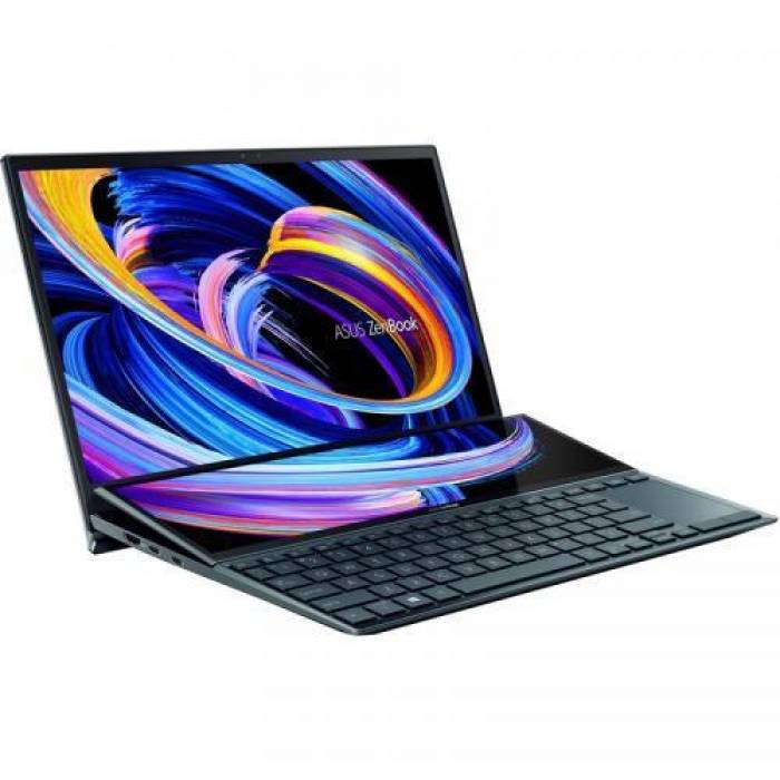 Laptop ASUS ZenBook Duo 14 UX482EA-HY222R, Intel Core i7-1165G7, 14inch Touch, RAM 16GB, SSD 1TB, Intel Iris Xe Graphics, Windows 10 Pro, Celestial Blue