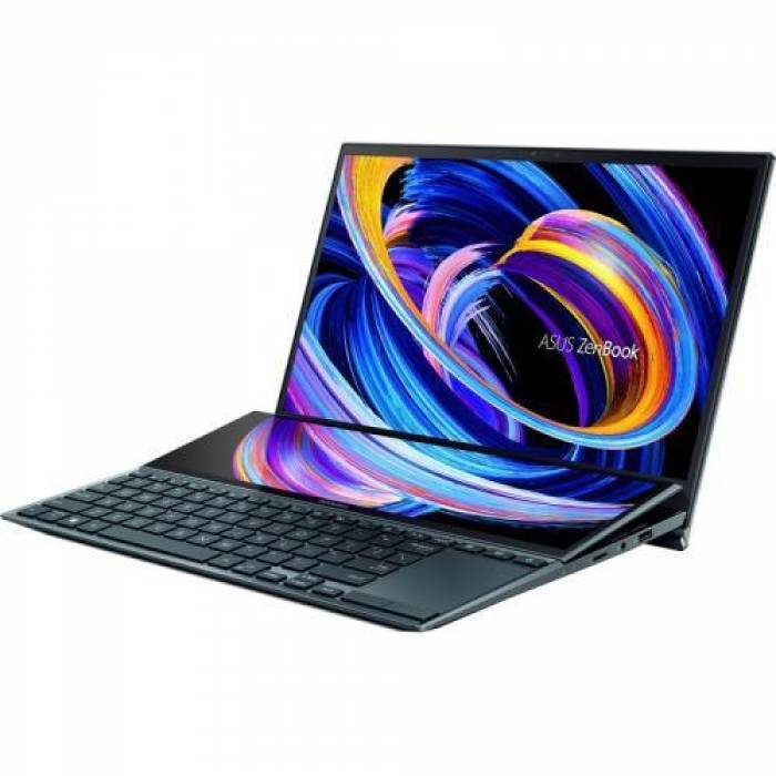 Laptop ASUS ZenBook Duo 14 UX482EA-HY222R, Intel Core i7-1165G7, 14inch Touch, RAM 16GB, SSD 1TB, Intel Iris Xe Graphics, Windows 10 Pro, Celestial Blue