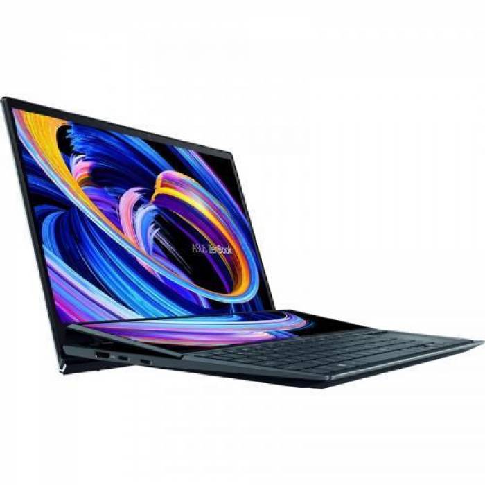 Laptop ASUS ZenBook Duo 14 UX482EA-HY222R, Intel Core i7-1165G7, 14inch Touch, RAM 16GB, SSD 1TB, Intel Iris Xe Graphics, Windows 10 Pro, Celestial Blue