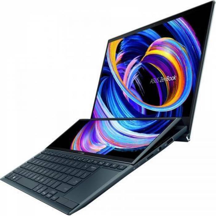 Laptop ASUS ZenBook Duo 14 UX482EA-HY222R, Intel Core i7-1165G7, 14inch Touch, RAM 16GB, SSD 1TB, Intel Iris Xe Graphics, Windows 10 Pro, Celestial Blue