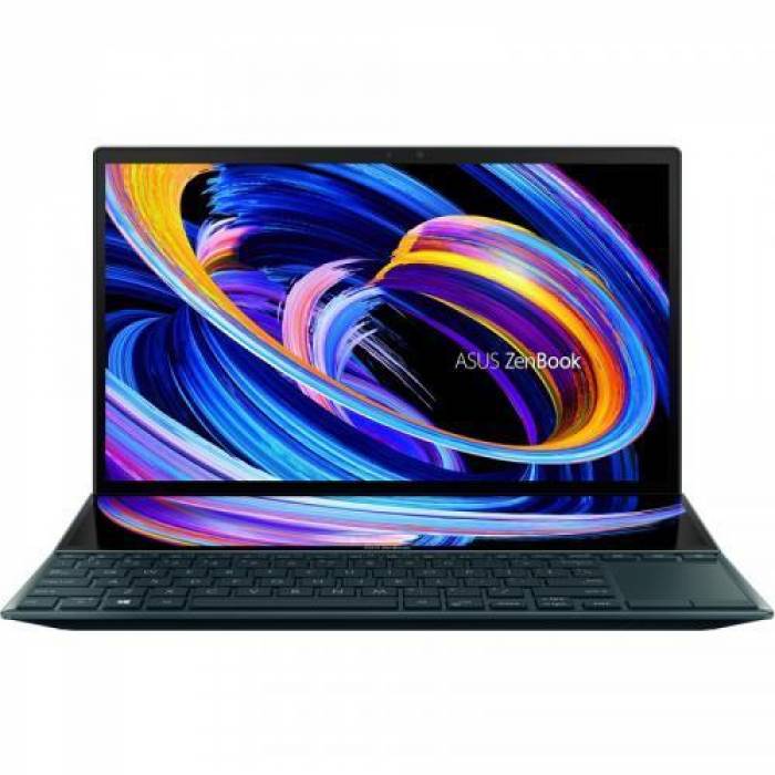 Laptop ASUS ZenBook Duo 14 UX482EA-HY222R, Intel Core i7-1165G7, 14inch Touch, RAM 16GB, SSD 1TB, Intel Iris Xe Graphics, Windows 10 Pro, Celestial Blue