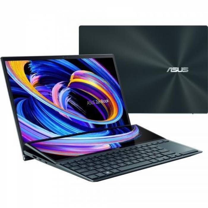 Laptop ASUS ZenBook Duo 14 UX482EA-HY222R, Intel Core i7-1165G7, 14inch Touch, RAM 16GB, SSD 1TB, Intel Iris Xe Graphics, Windows 10 Pro, Celestial Blue