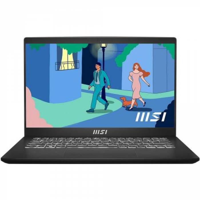 Laptop MSI Modern 14 C12M-026XRO, Intel Core i5-1235U, 14inch, RAM 8GB, SSD 512GB, Intel Iris Xe Graphics, No OS, Classic Black