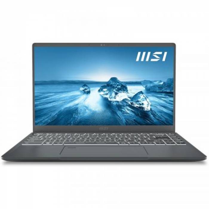 Laptop MSI Prestige 14 A12SC, Intel Core i5-1240P, 14inch, RAM 8GB, SSD 512GB, nVidia GeForce GTX 1650 4GB, No OS, Grey