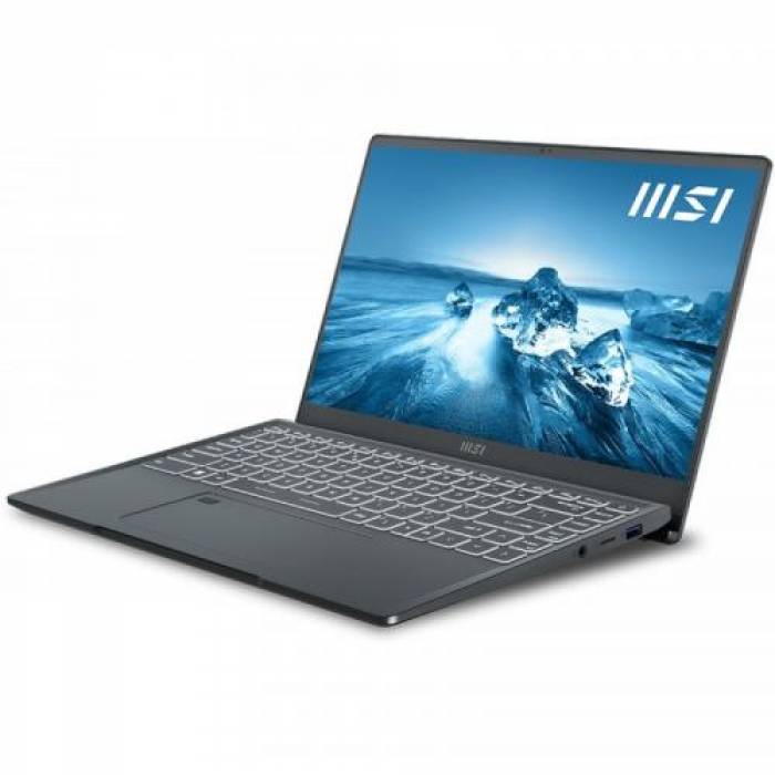 Laptop MSI Prestige 14 A12SC, Intel Core i5-1240P, 14inch, RAM 8GB, SSD 512GB, nVidia GeForce GTX 1650 4GB, No OS, Grey