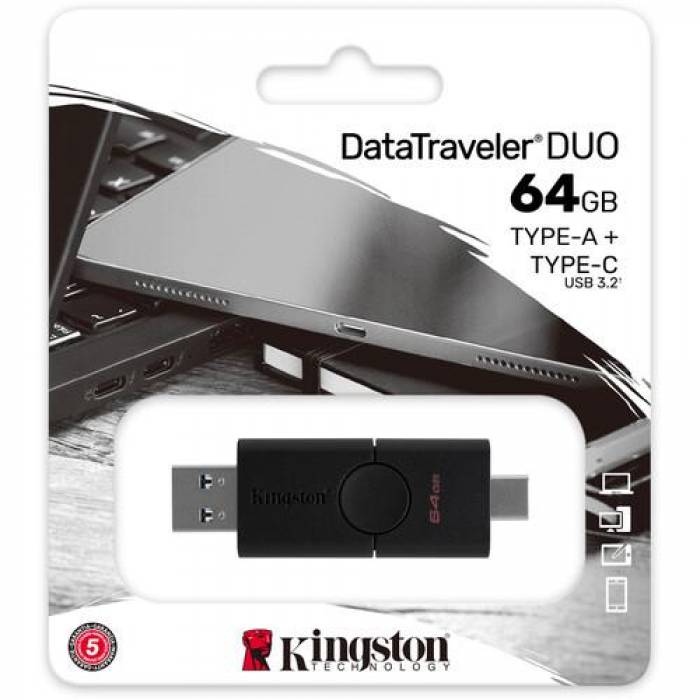 Memorie Kingston DataTraveler Duo 64GB, USB 3.0, Black