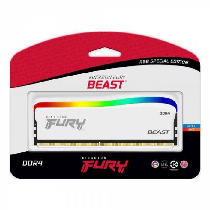 Memorie Kingston Fury Beast RGB Special Edition White 16GB, DDR4-3600MHz, CL18