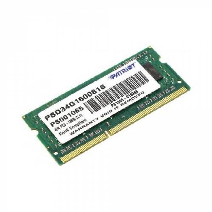 Memorie SO-DIMM Patriot PSD34G160081S 4GB, DDR3-1600 MHz, CL11