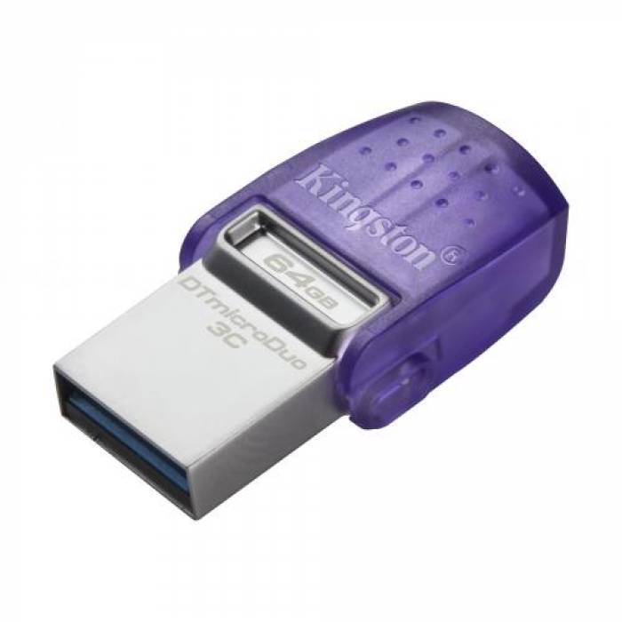 Memorie USB Kingston DataTraveler microDuo 3C, 128GB, USB-C/USB, Purple