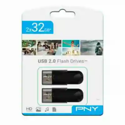 Memorie USB PNY Attache 4 Twin Pack 2x 32GB, USB 2.0, Black