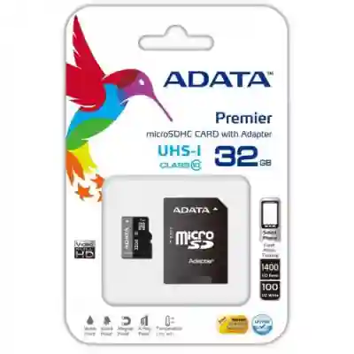 Memory Card microSDHC A-data Premier 32GB, Class 10, UHS-I U1 + Adaptor SD