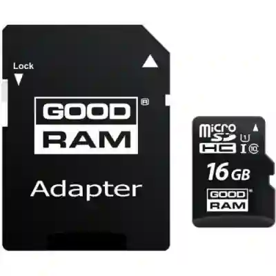 Memory Card microSDHC GOODRAM 16GB, Class 10, UHS-I U1 + Adaptor SD