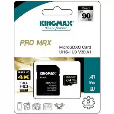 Memory Card MicroSDHC Kingmax Pro Max 64GB, Class 10, UHS-I U3, V30, A1