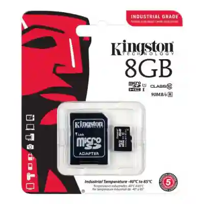 Memory Card microSDHC Kingston Industrial 8GB, Class 10, UHS-I U1 + Adaptor SD