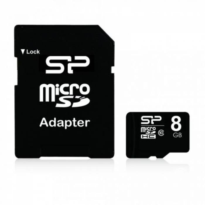 Memory Card microSDHC Silicon Power 8GB, Class 10, UHS-I U1 + Adaptor SD