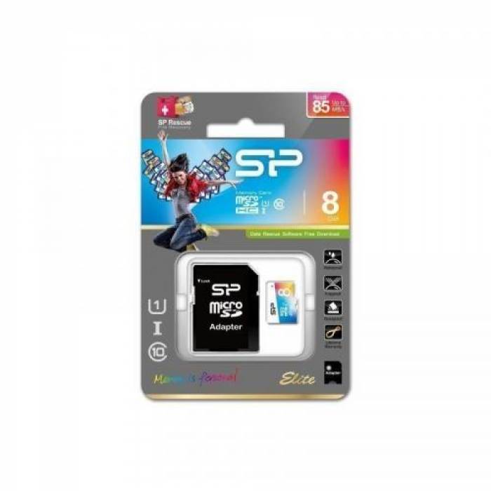Memory Card microSDHC Silicon Power Elite 8GB, Class 10, UHS-I U1 + Adaptor SD