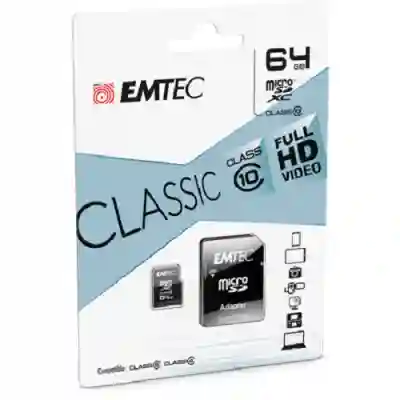 Memory Card microSDXC Emtec Classic 64GB, Class 10 + Adaptor SD