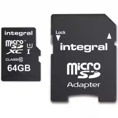 Memory Card microSDXC Integral Ultima Pro 64GB, Class 10, UHS-I U1 + Adaptor SD